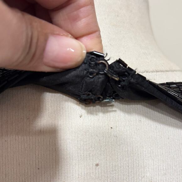 Vintage Black Sequin Beaded Cocktail Dress Floral Short Sleeve 80s/90s Glam Lg - Picture 11 of 11